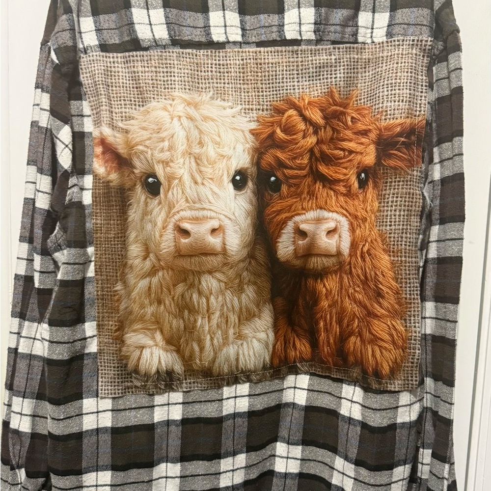 Plaid Shirt with Adorable Twin Calf Patch - Cream & Rust